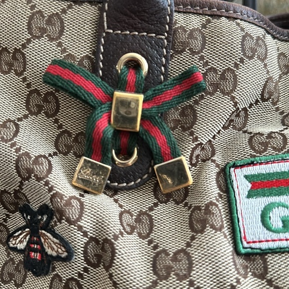 Gucci Princy GG Canvas & Leather Tote Bag Sherry Line with Patches - Picture 4 of 17